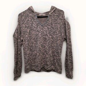 Juicy Couture Pink Grey Cutout Hooded Sweater Size Small Rhinestone V Neck